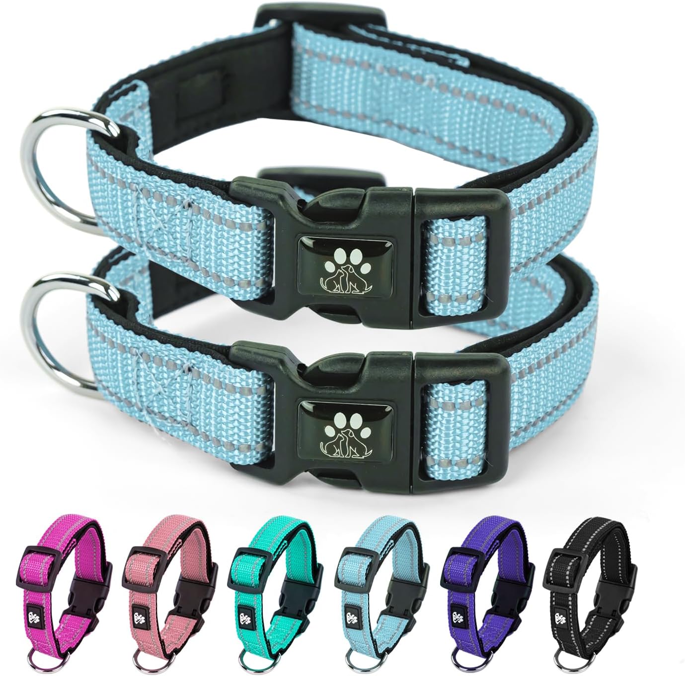 AZUZA azuza Reflective Dog Collar,Soft Neoprene Padded Pet Collar with ID Tag  Ring,Adjustable for Puppy and Small Dogs,Purple,XS